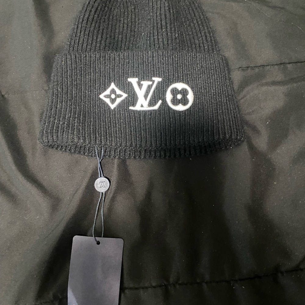 Louis Vuitton Black Knit Hat with Ribbed Texture